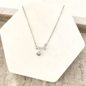 925 Sterling Silver Rose Pendant Necklace Flower Necklace